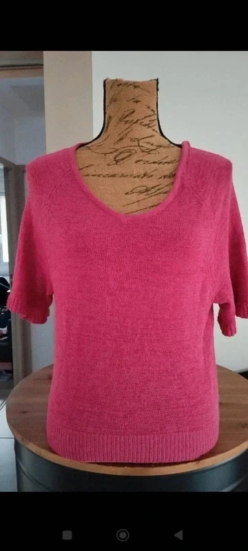 Pull manches courtes In extenso rose fuchsia XS â Maille lĂ©gĂšre col V femme